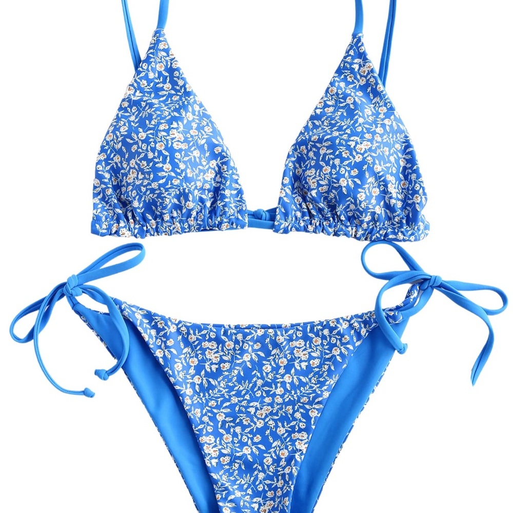 Zaful Blue and White Floral Bikini Set